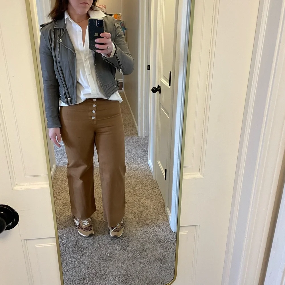 Veronica Beard Brown Wide Leg Grant High rise Jeans with Frayed Hem - Picture 7 of 7